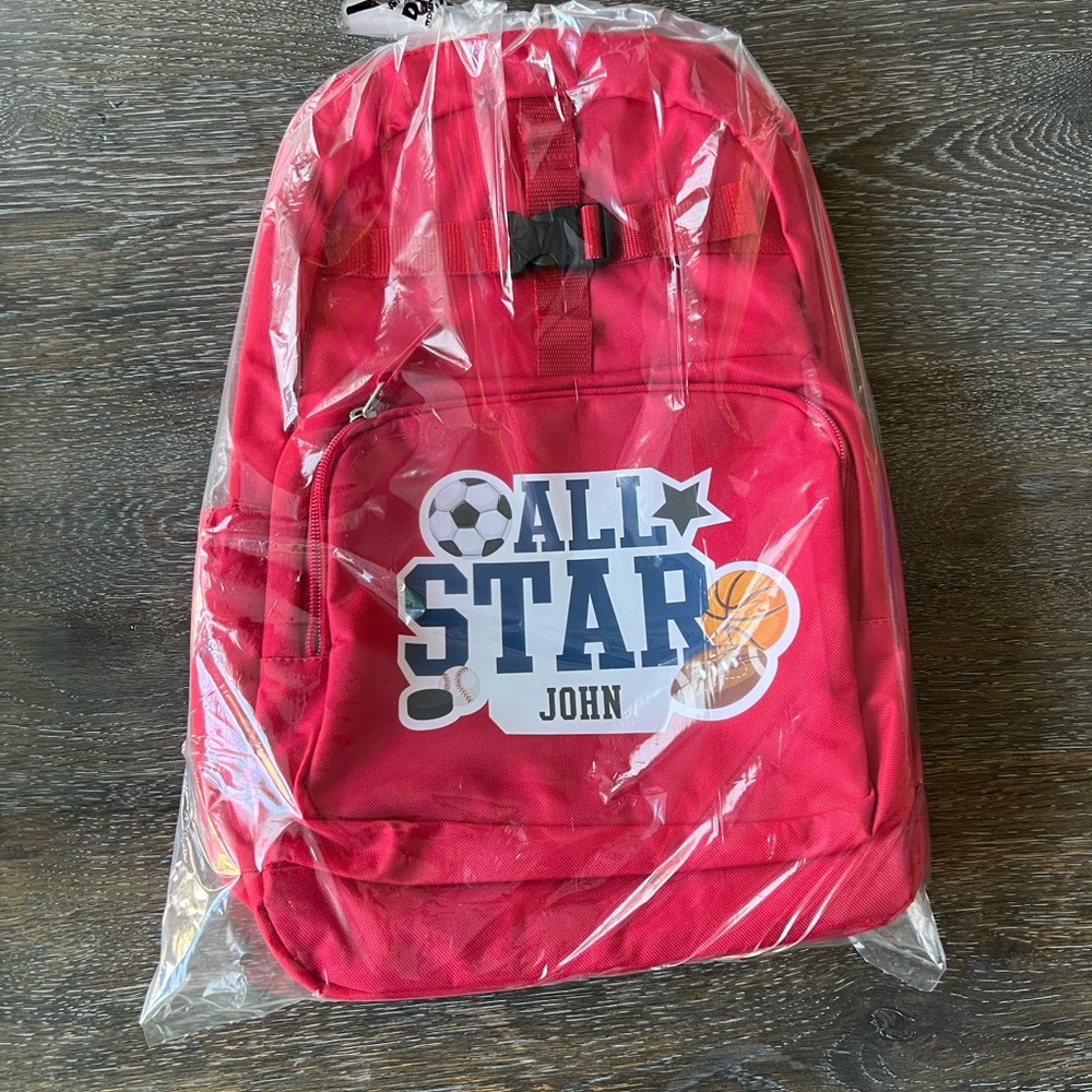 2/$40 NWT JOHN boys personalized backpack monogrammed red sports ball All Star